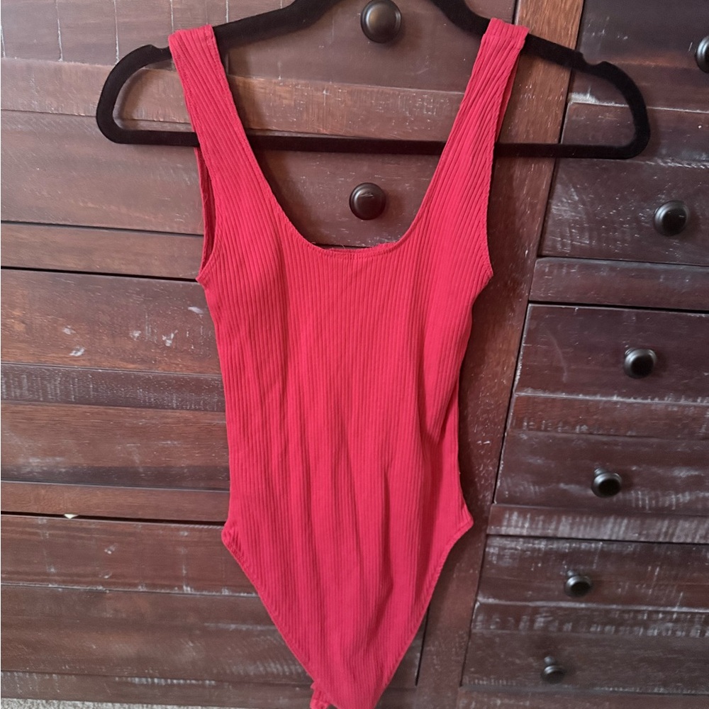 Red Ribbed Bodysuit - Picture 2 of 2